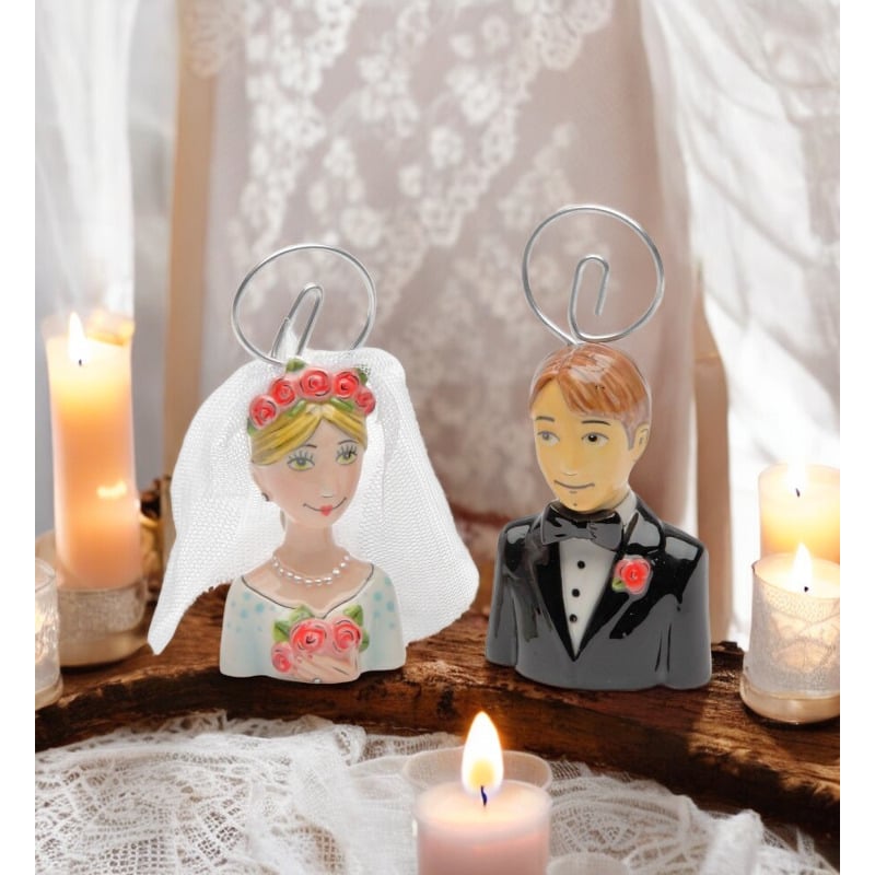 Ceramic Bride and Groom Card Holder ( 2 Pcs Set ) Wedding Party Decor Image 2