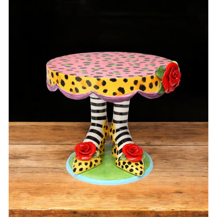 Ceramic Large Cake Stand - Leopard Print Heels with Red Rose Flowers  Birthday Party Decor, Image 1