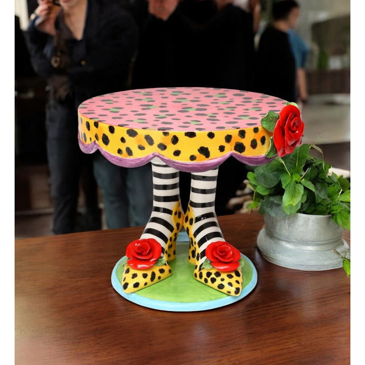 Ceramic Large Cake Stand - Leopard Print Heels with Red Rose Flowers  Birthday Party Decor, Image 2