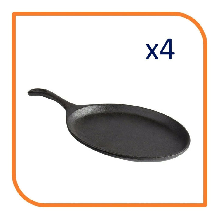 9 1/4" x 7" Oval Pre-Seasoned Cast Iron Fajita Skillet with Handle (4 Skillets) Image 6