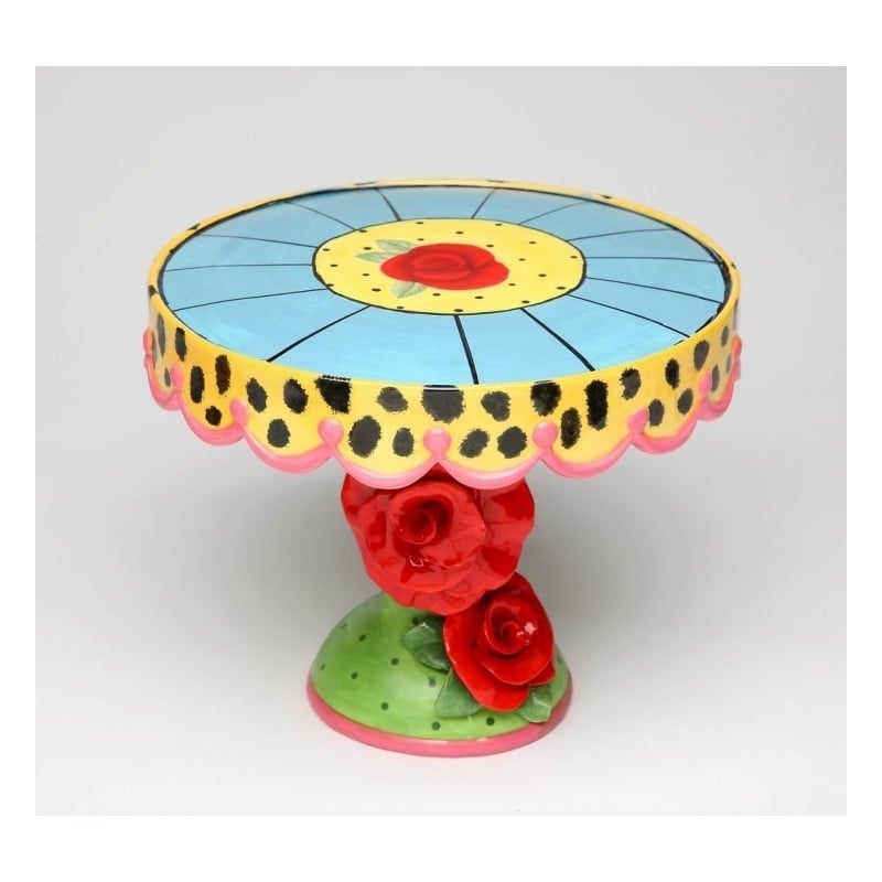 Ceramic Medium Cake Stand Leopard Print with Red Rose Flowers Birthday Party Decor , Image 2