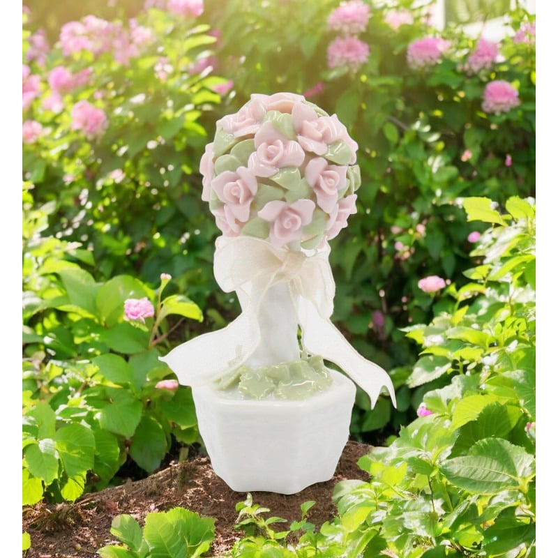 Ceramic Mini Pink Rose Flower Topiary Figurine , Image 2