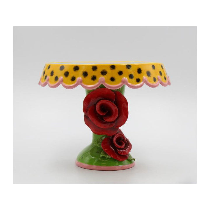 Ceramic Medium Cake Stand Leopard Print with Red Rose Flowers Birthday Party Decor , Image 3