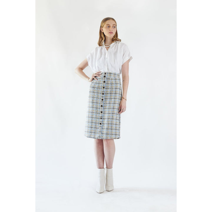 Luxe Plaid Tweed Pencil Skirt Image 1