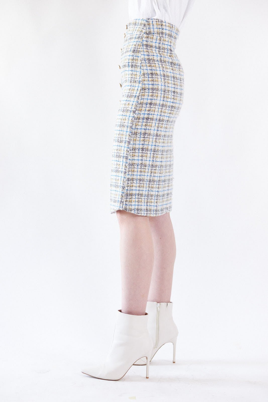 Luxe Plaid Tweed Pencil Skirt Image 3