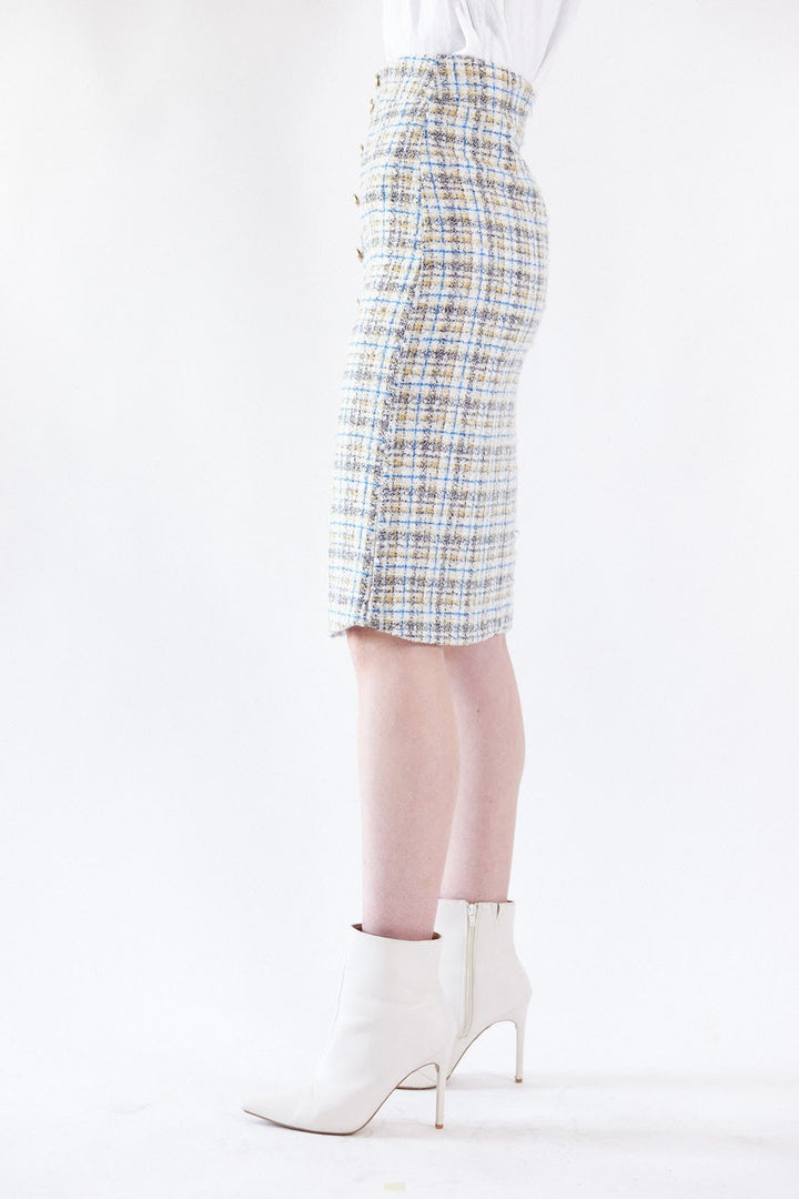 Luxe Plaid Tweed Pencil Skirt Image 3