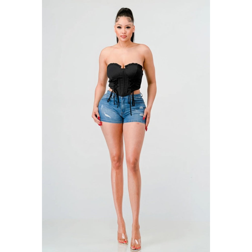 Luxe sweetheart ruffled drawstring lace bustier top Image 2