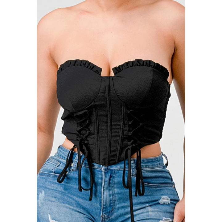 Luxe sweetheart ruffled drawstring lace bustier top Image 3