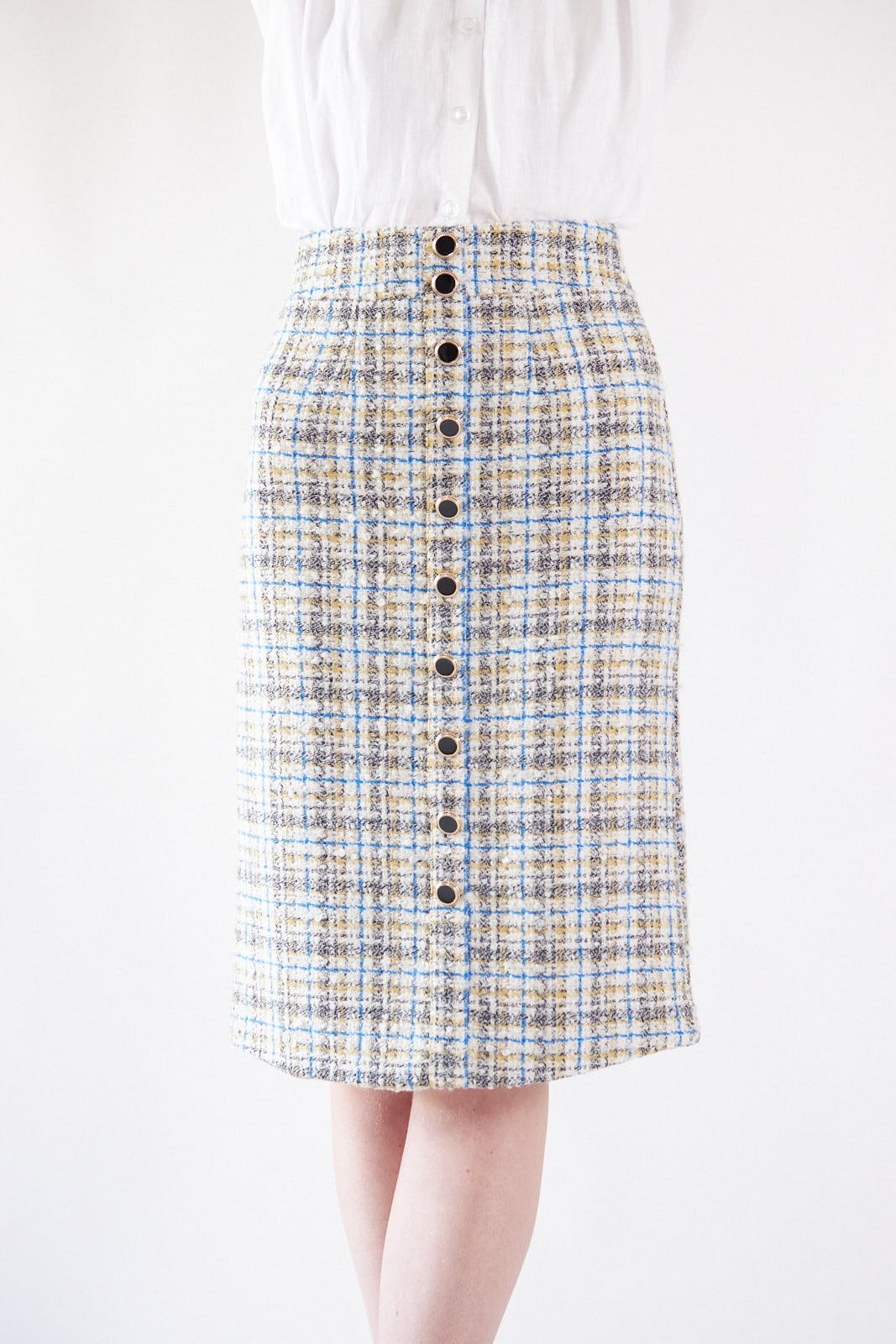 Luxe Plaid Tweed Pencil Skirt Image 4