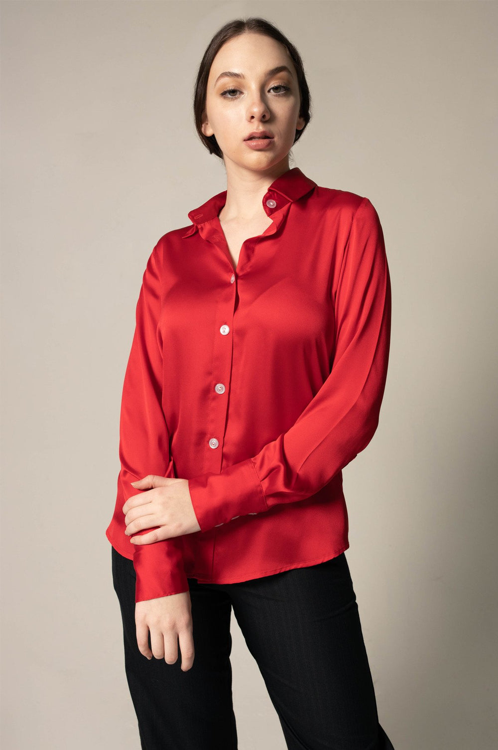 Luxe Silk Blouse in Red Image 2