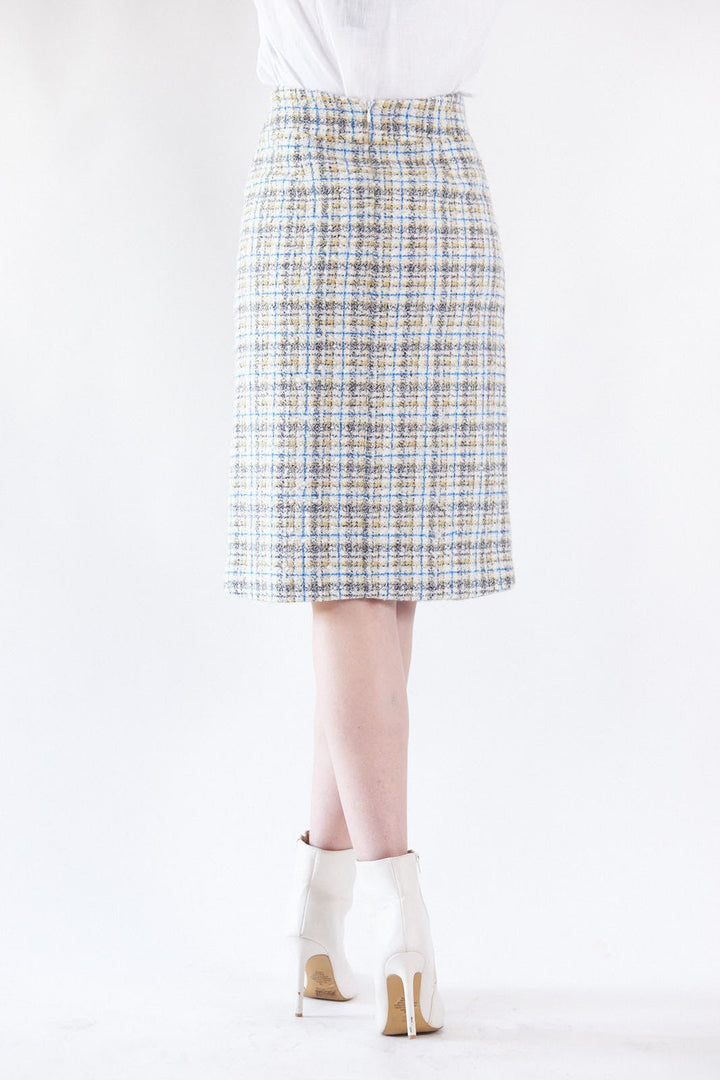 Luxe Plaid Tweed Pencil Skirt Image 4