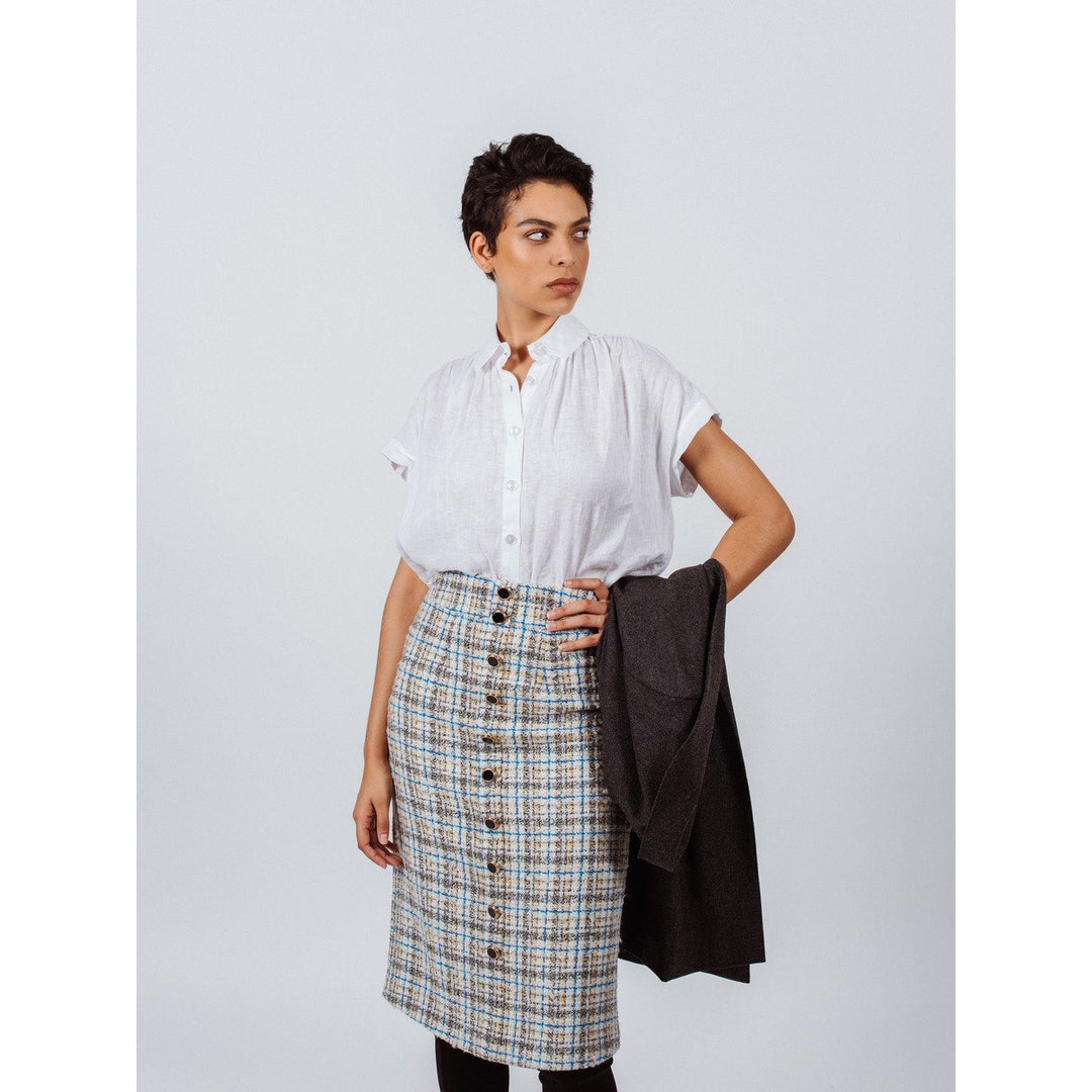 Luxe Plaid Tweed Pencil Skirt Image 6