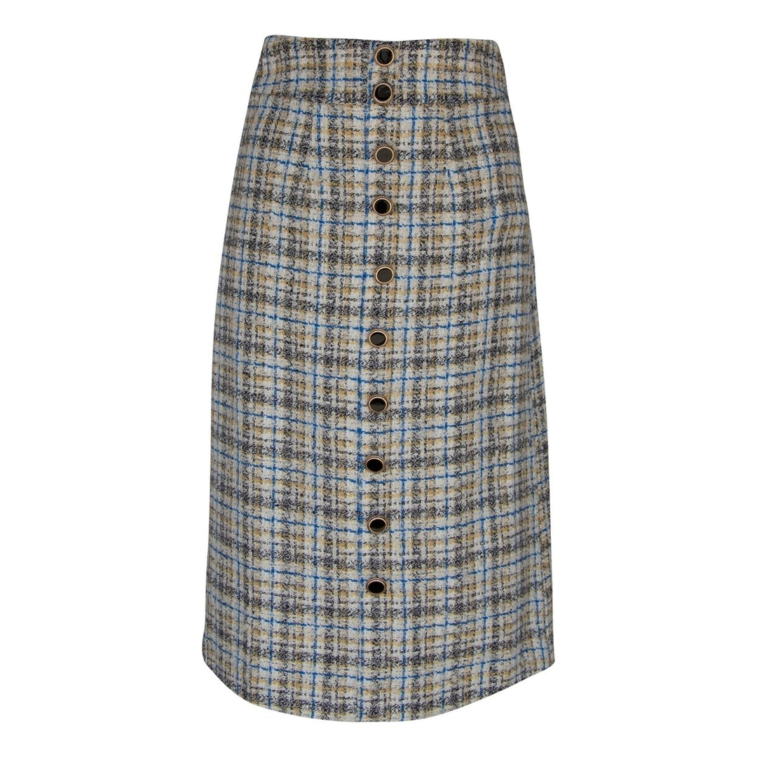 Luxe Plaid Tweed Pencil Skirt Image 7