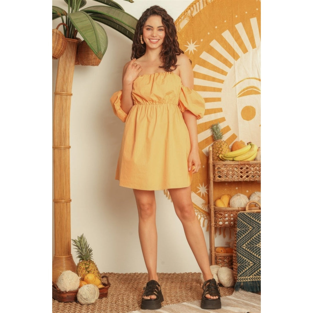 Mango Cotton Cold Shoulder Puff Short Sleeve Mini Dress Image 2