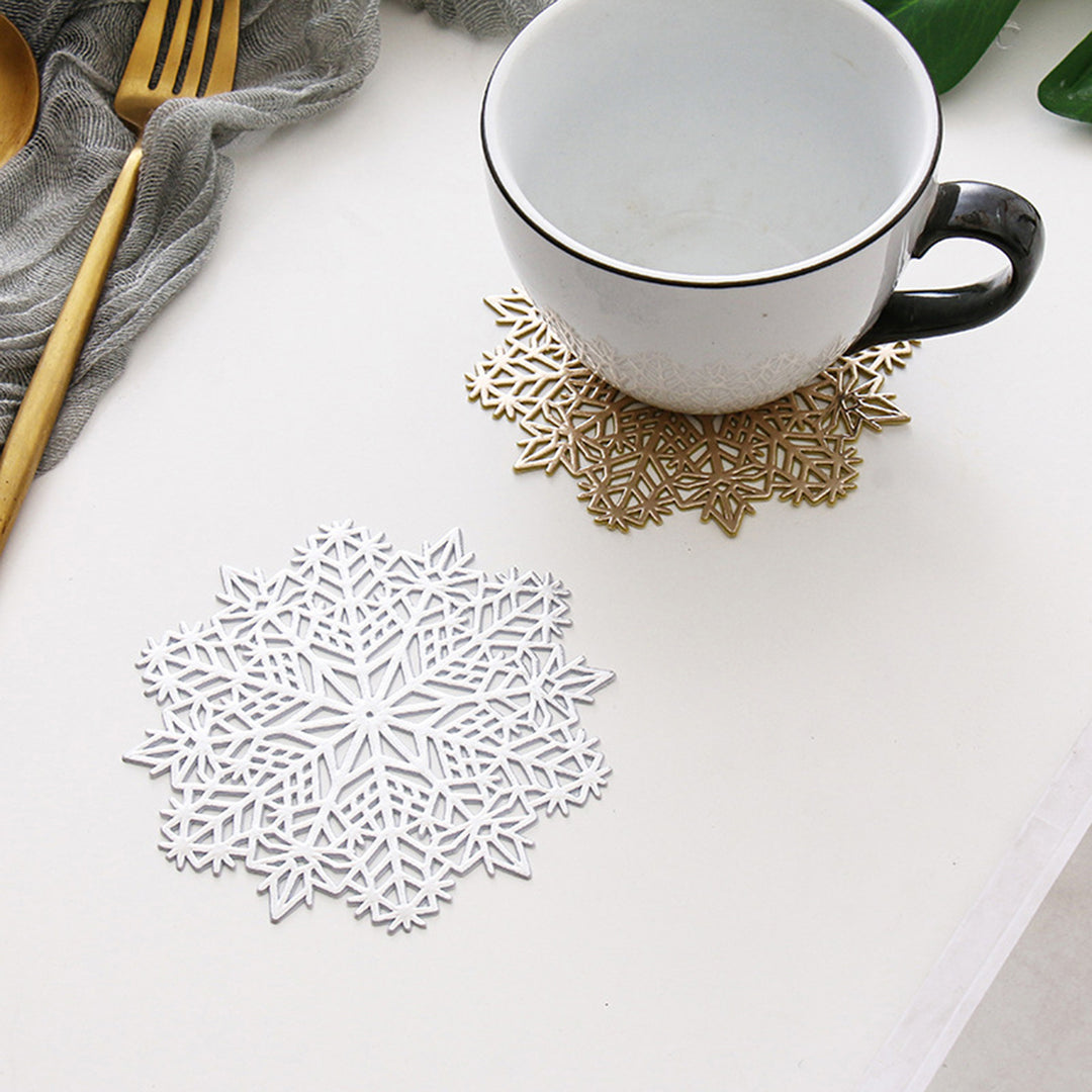 4Pcs Cup Coaster Mug Pad Hollow-out Design Non-Slip Christmas Snowflake Placemat Decoration Image 4