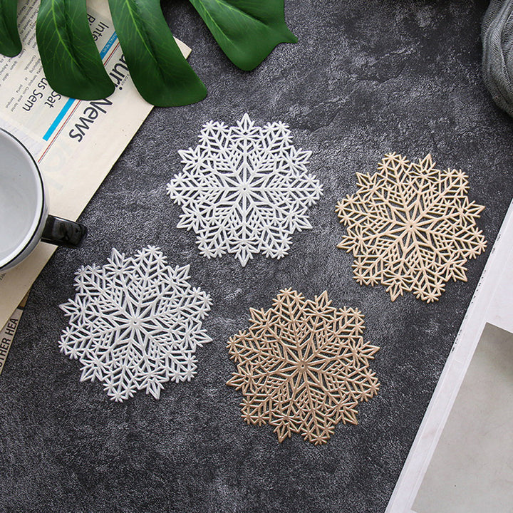 4Pcs Cup Coaster Mug Pad Hollow-out Design Non-Slip Christmas Snowflake Placemat Decoration Image 6