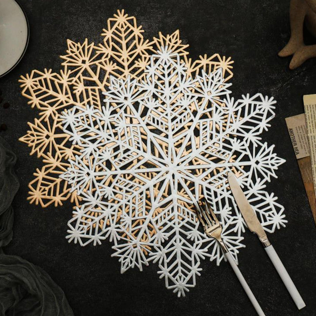 4Pcs Cup Coaster Mug Pad Hollow-out Design Non-Slip Christmas Snowflake Placemat Decoration Image 10