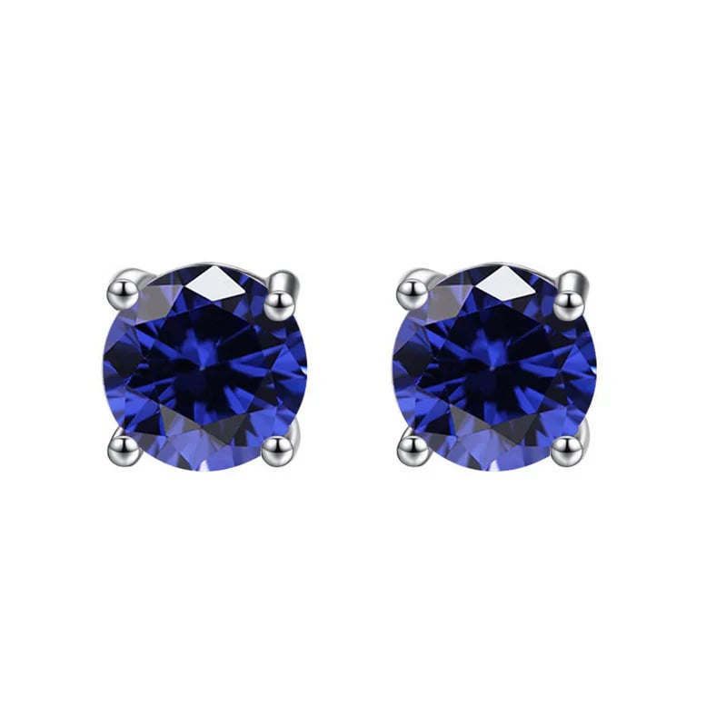 Paris Jewelry 18K White Gold 1 Carat Created Round Sapphire Birthstone Stud Earrings All Colors Plated Image 1