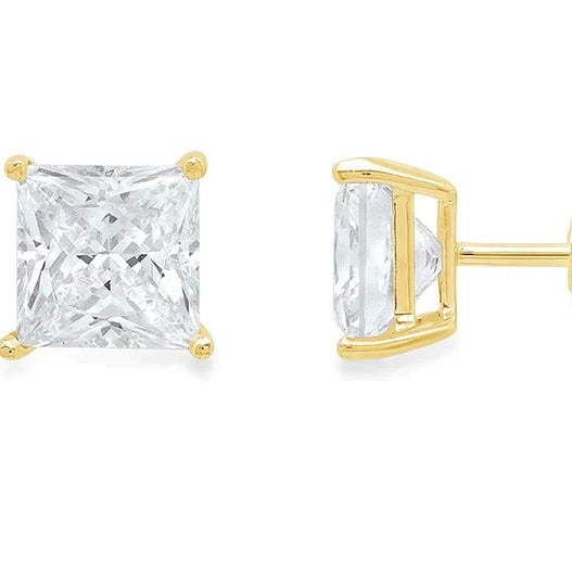 Paris Jewelry 18K Yellow Gold 1 Carat Created Princess Sapphire Birthstone Stud Earrings All Colors Plated Image 4