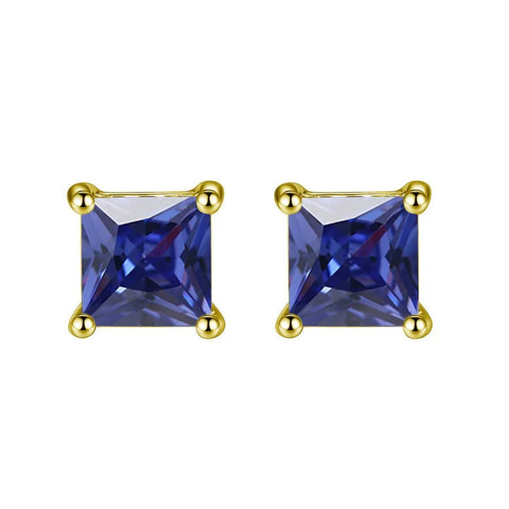 Paris Jewelry 18K Yellow Gold 1 Carat Created Princess Sapphire Birthstone Stud Earrings All Colors Plated Image 1