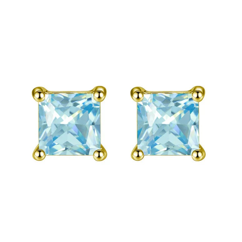 Paris Jewelry 18K Yellow Gold 1 Carat Created Princess Sapphire Birthstone Stud Earrings All Colors Plated Image 12