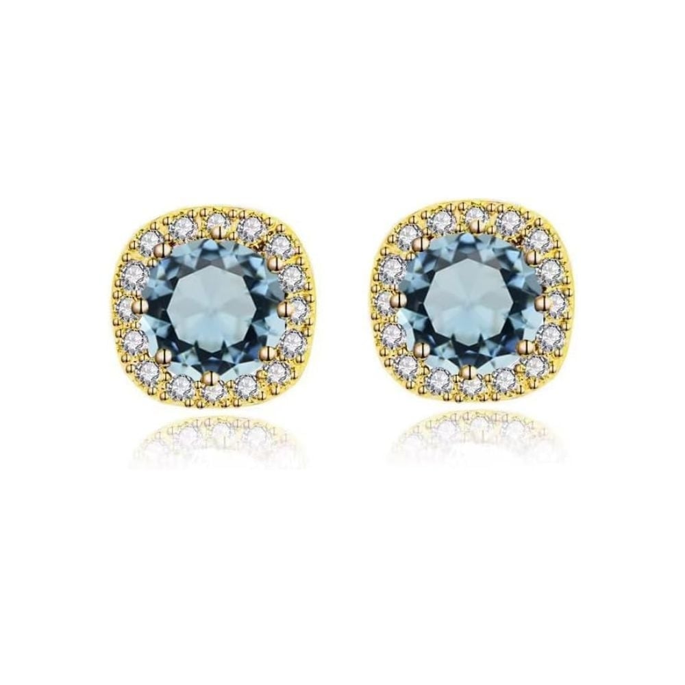 Paris Jewelry 18k Yellow Gold 1 Carat Created Halo Round Sapphire Birthstone Stud Earrings All Colors Plated Image 3