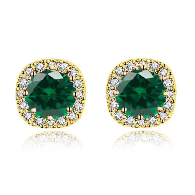 Paris Jewelry 18k Yellow Gold 1 Carat Created Halo Round Sapphire Birthstone Stud Earrings All Colors Plated Image 1