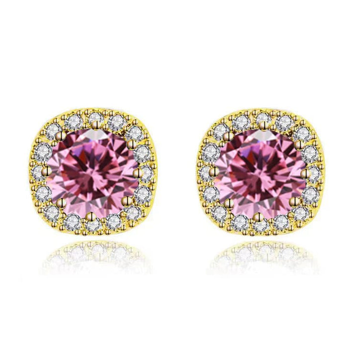 Paris Jewelry 18k Yellow Gold 1 Carat Created Halo Round Sapphire Birthstone Stud Earrings All Colors Plated Image 1