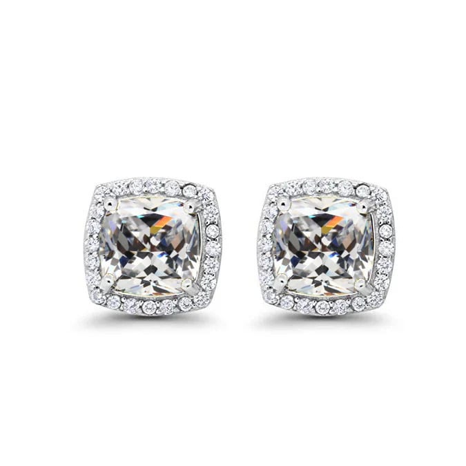 Paris Jewelry 18k White Gold 1 Carat Created Halo Princess Sapphire Birthstone Stud Earrings All Colors Plated Image 4