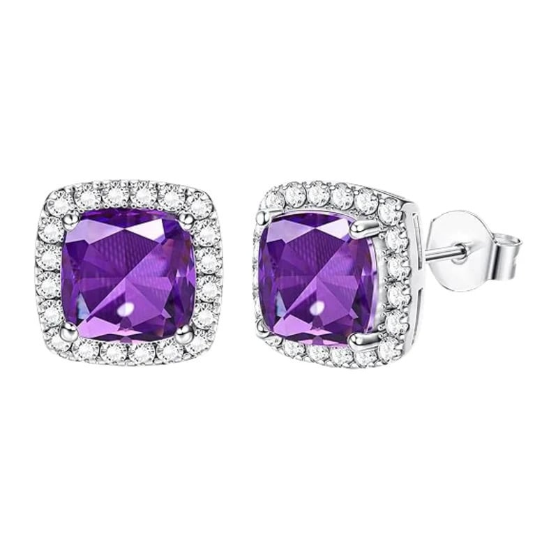 Paris Jewelry 18k White Gold 1 Carat Created Halo Princess Sapphire Birthstone Stud Earrings All Colors Plated Image 6