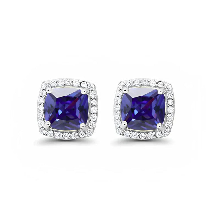 Paris Jewelry 18k White Gold 1 Carat Created Halo Princess Sapphire Birthstone Stud Earrings All Colors Plated Image 9