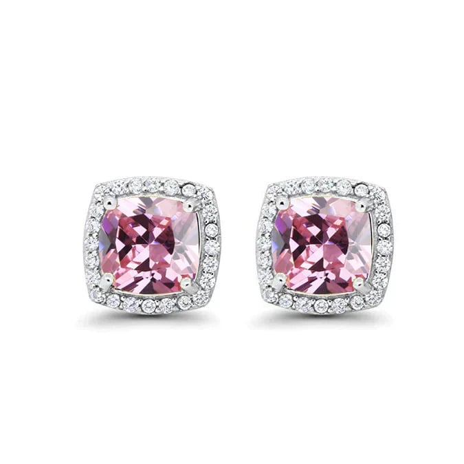 Paris Jewelry 18k White Gold 1 Carat Created Halo Princess Sapphire Birthstone Stud Earrings All Colors Plated Image 10