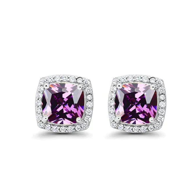 Paris Jewelry 18k White Gold 1 Carat Created Halo Princess Sapphire Birthstone Stud Earrings All Colors Plated Image 12