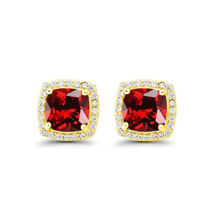 Paris Jewelry 18k Yellow Gold 1 Carat Created Halo Princess Sapphire Birthstone Stud Earrings All Colors Plated Image 1