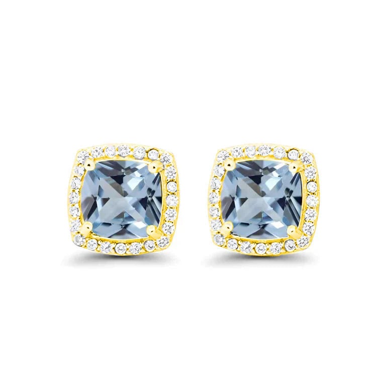 Paris Jewelry 18k Yellow Gold 1 Carat Created Halo Princess Sapphire Birthstone Stud Earrings All Colors Plated Image 3