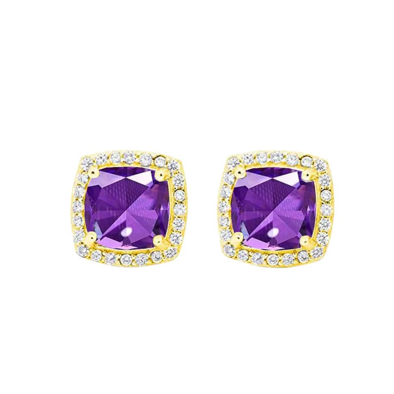 Paris Jewelry 18k Yellow Gold 1 Carat Created Halo Princess Sapphire Birthstone Stud Earrings All Colors Plated Image 6