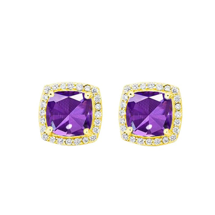 Paris Jewelry 18k Yellow Gold 1 Carat Created Halo Princess Sapphire Birthstone Stud Earrings All Colors Plated Image 1