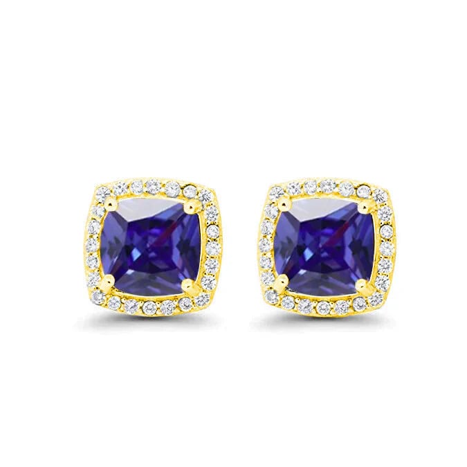 Paris Jewelry 18k Yellow Gold 1 Carat Created Halo Princess Sapphire Birthstone Stud Earrings All Colors Plated Image 9