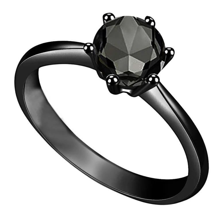 Paris Jewelry 18K Black 3ct Created Black Diamond Round Engagement Wedding Ring Plated Image 1