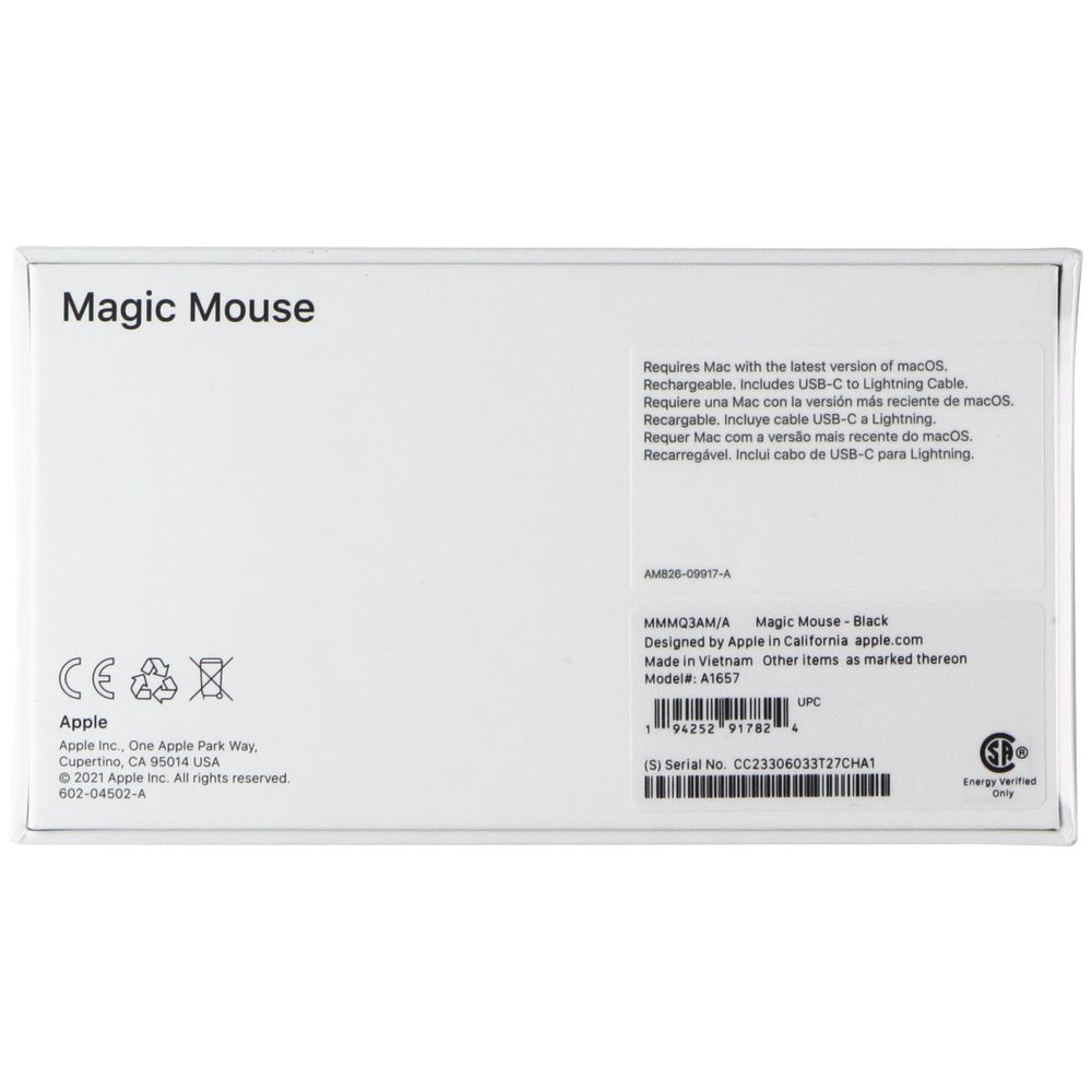 Apple Wireless Rechargeable Bluetooth Magic Mouse - Black ( MMMQ3AM/A) Image 2