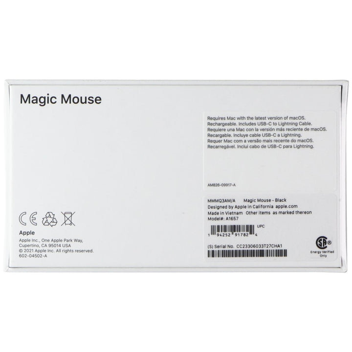 Apple Wireless Rechargeable Bluetooth Magic Mouse - Black ( MMMQ3AM/A) Image 2