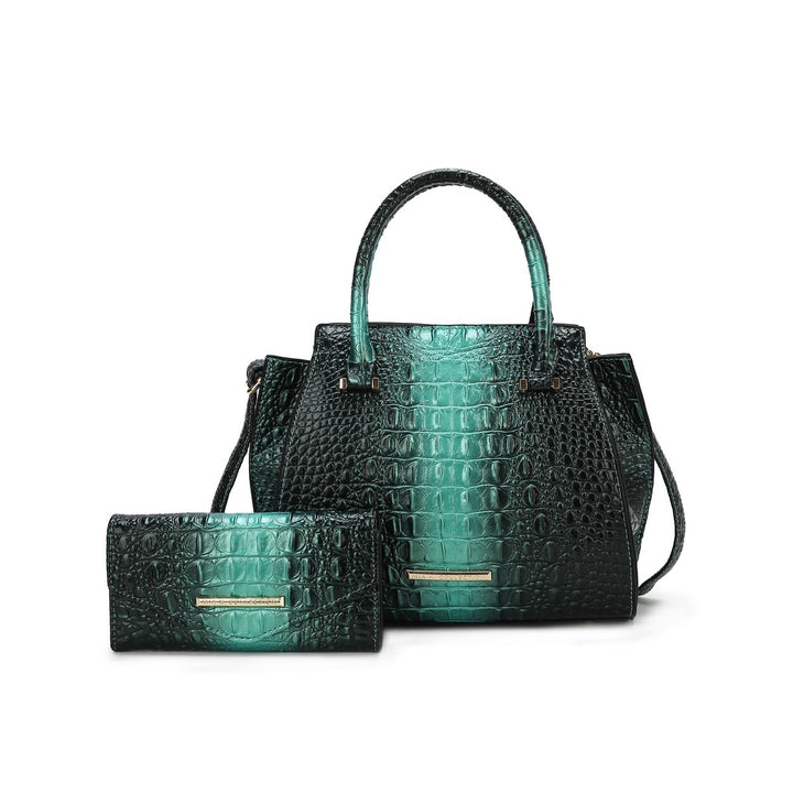 MKFCollection Bently Croc-Embossed Tote and Set - Vegan Leather Designer Handbag Image 7