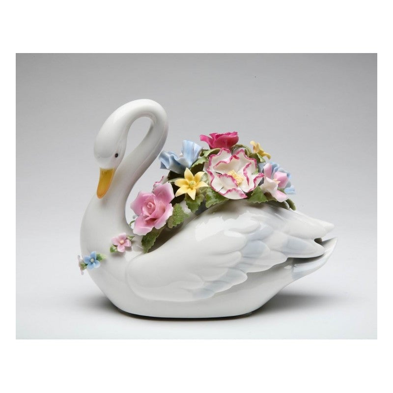 Ceramic Swan with Flowers Music Box Playing "Swan Lake"  , Image 3