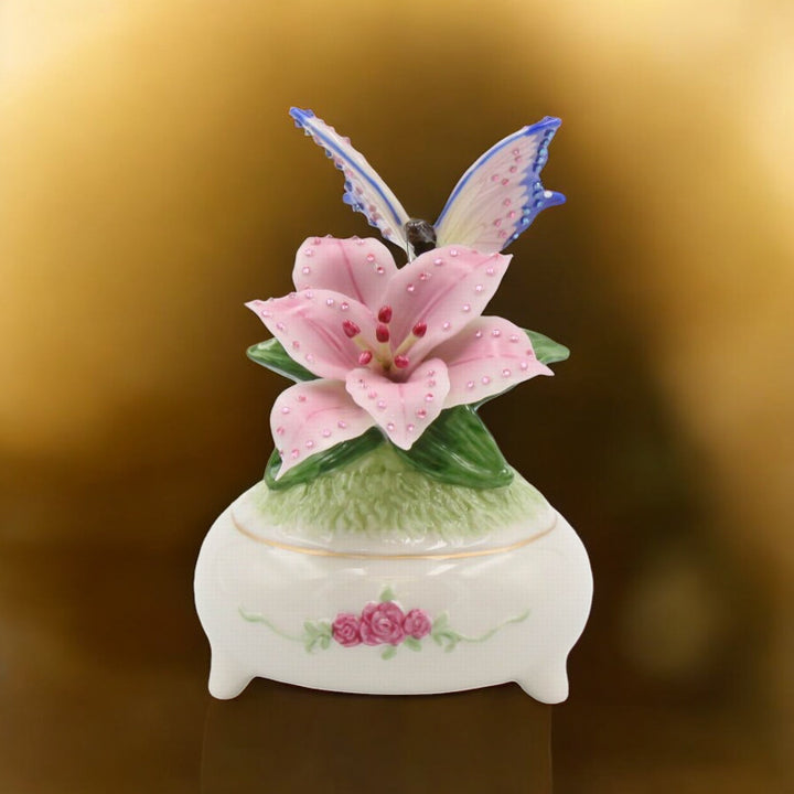 Ceramic Shimmering Butterfly Music Box Playing "faux Elise" , Image 1