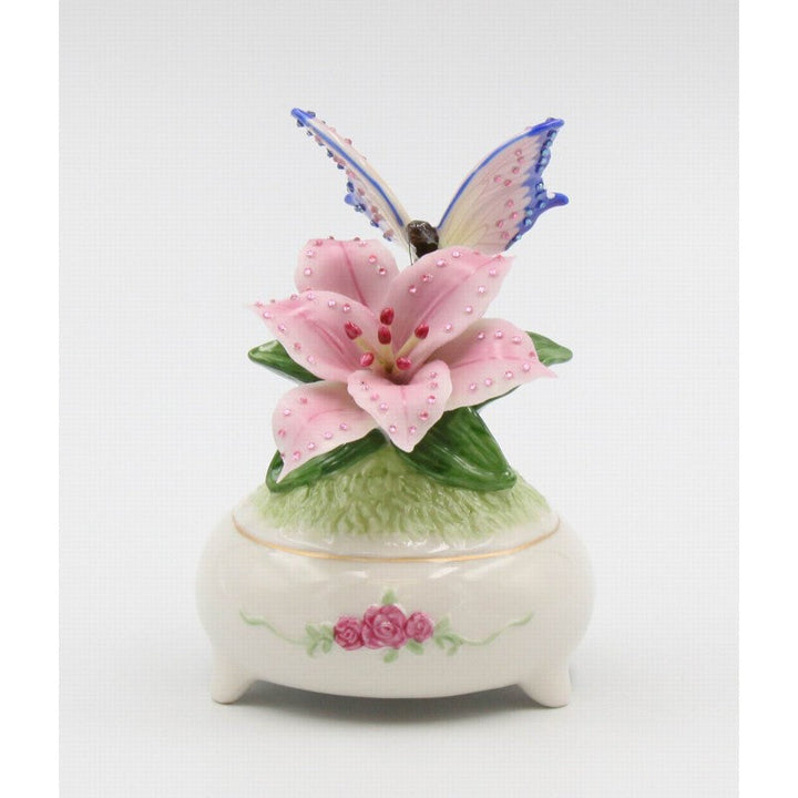 Ceramic Shimmering Butterfly Music Box Playing "faux Elise" , Image 2