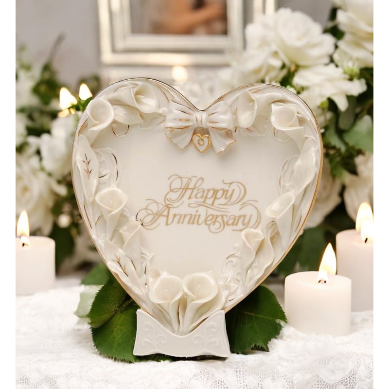 Happy Anniversary - Ceramic Cala Lily Flower Heart Plate and Stand , Image 1