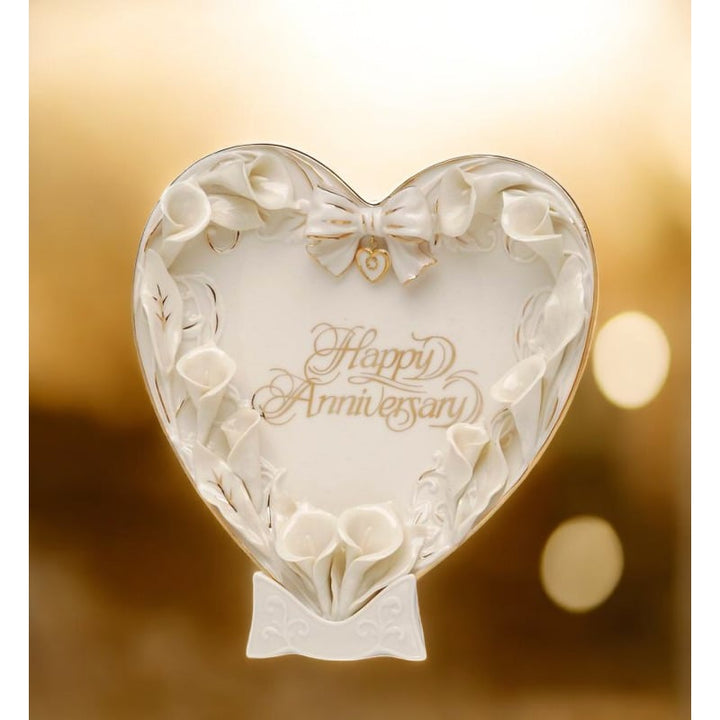 Happy Anniversary - Ceramic Cala Lily Flower Heart Plate and Stand , Image 2