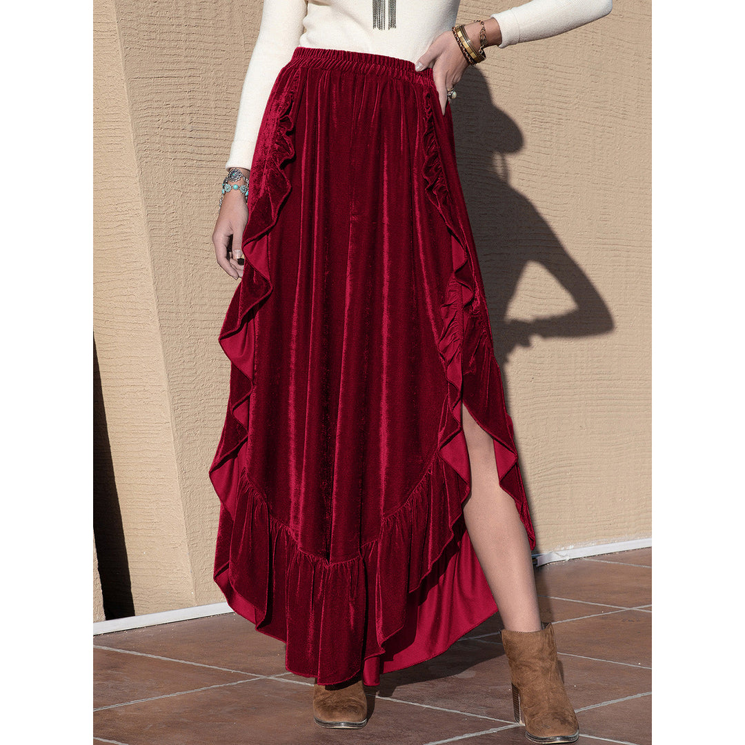 ChezWe Slit Ruffled Wide Leg Pants Image 4