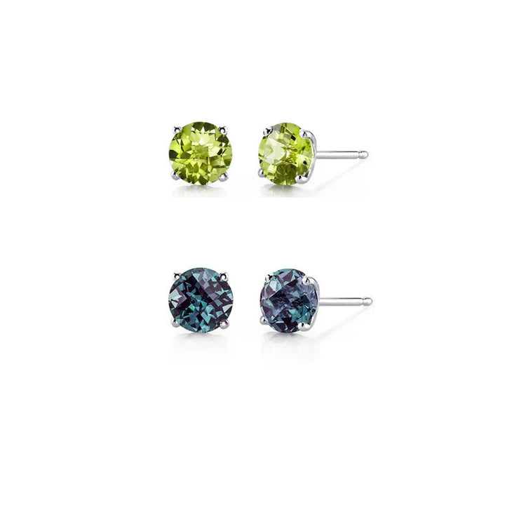 Paris Jewelry 18k White Gold 1Ct Created Peridot and Alexandrite 2 Pairs Round Stud Earrings Plated Image 1