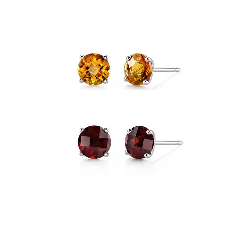 Paris Jewelry 18k White Gold 1Ct Created Citrine and Garnet 2 Pairs Round Stud Earrings Plated Image 1